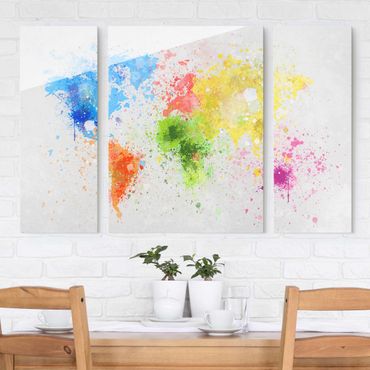 Glass print 3 parts - Colourful Splodges World Map