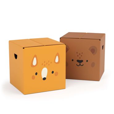FOLDZILLA cardboard stools for kids - Cute Fox & Bear