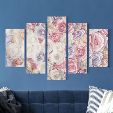 Print on canvas 5 parts - Pastel Paper Art Roses