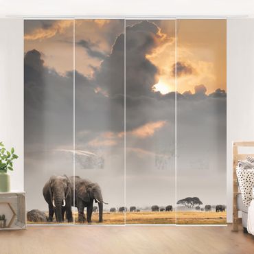 Sliding panel curtains set - Elephants in the Savannah