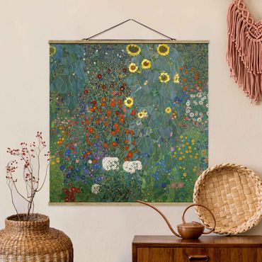 Fabric print with poster hangers - Gustav Klimt - Garden Sunflowers