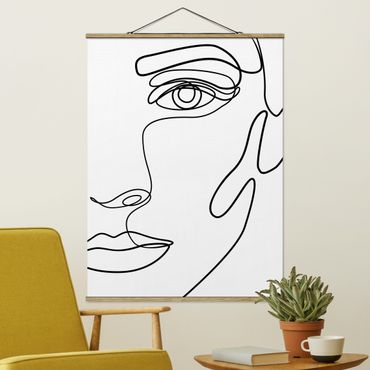 Fabric print with poster hangers - Line Art Portrait Woman Black And White