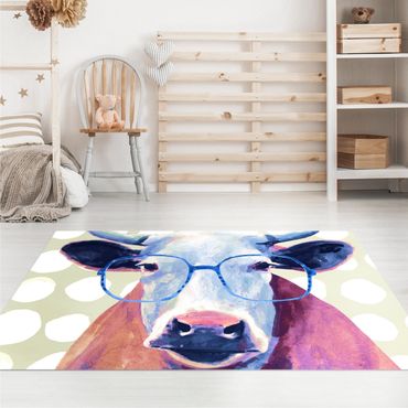 Vinyl Floor Mat - Bespectacled Animals - Cow - Landscape Format 3:2