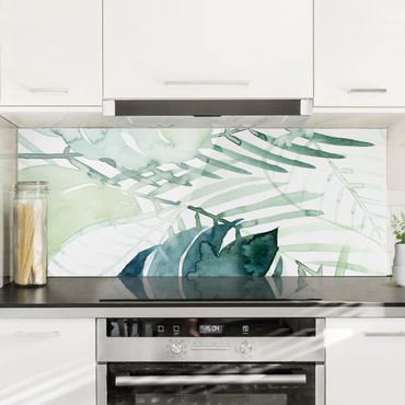 Glass Splashback - Palm Fronds In Water Color I - Panoramic