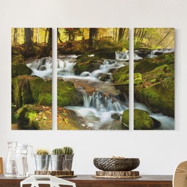 Print on canvas 3 parts - Waterfall Autumnal Forest