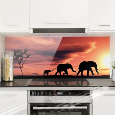 Glass Splashback - Savannah Elephant Family - Panoramic