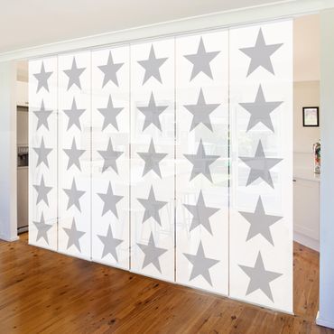 Sliding panel curtains set - Large Grey Stars On White