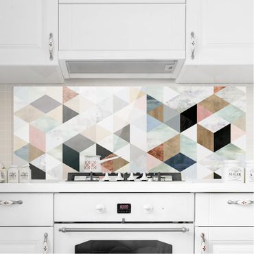 Glass Splashback - Watercolor Mosaic With Triangles I - Panoramic