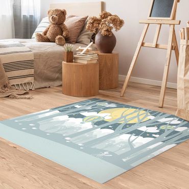 Vinyl Floor Mat - Moon With Trees And Houses - Square Format 1:1