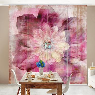 Sliding panel curtains set - Grunge Flower