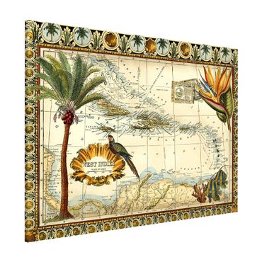 Magnetic memo board - Vintage Tropical Map West Indies