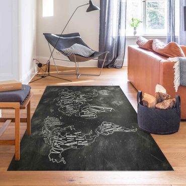 Vinyl Floor Mat - Chalk World Map - Landscape Format 3:2