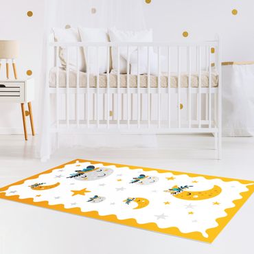 Vinyl Floor Mat - Sleaping Friends Moon And Stars With Frame - Portrait Format 1:2