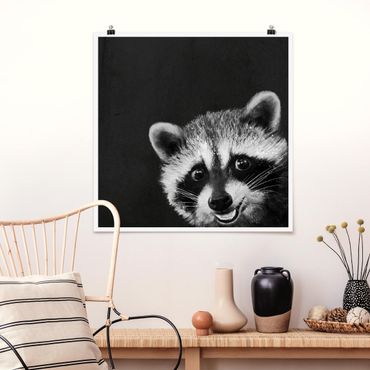 Poster - Illustration Racoon Black And White Painting