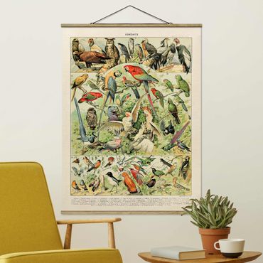 Fabric print with poster hangers - Vintage Board Birds