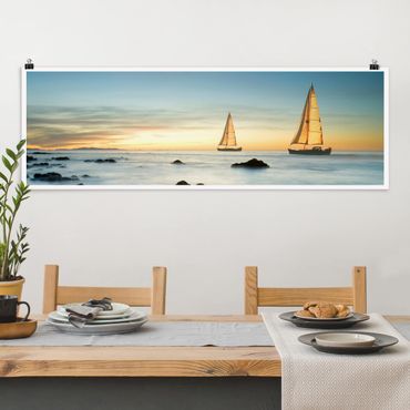 Panoramic poster beach - Sailboats On the Ocean
