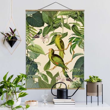 Fabric print with poster hangers - Vintage Collage - Parrots In The Jungle