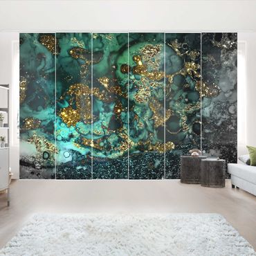 Sliding panel curtain - Golden Sea Islands Abstract