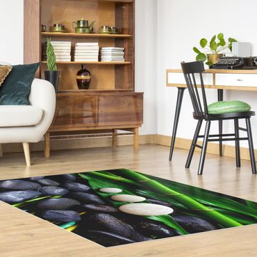 Vinyl Floor Mat - Green Bamboo With Zen Stones - Landscape Format 4:3