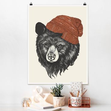 Poster - Illustration Bear With Red Cap Drawing