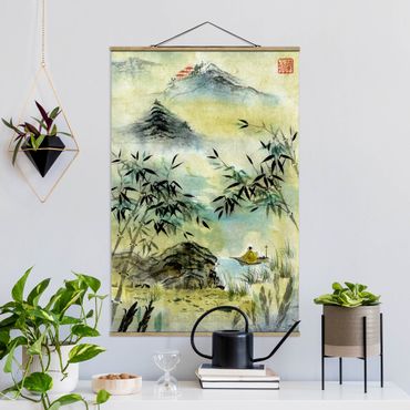 Fabric print with poster hangers - Japanese Watercolour Drawing Bamboo Forest
