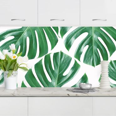 Kitchen wall cladding - Tropical Green Leaves Monstera