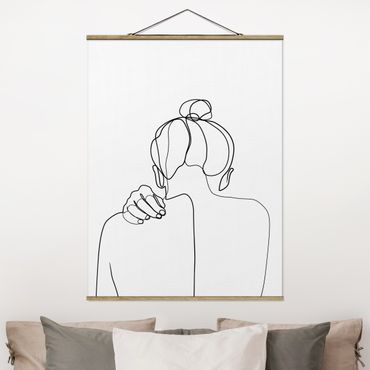 Fabric print with poster hangers - Line Art Woman Neck Black And White
