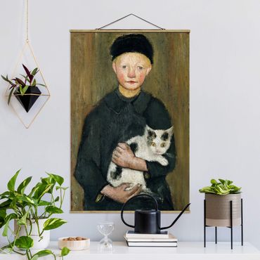 Fabric print with poster hangers - Paula Modersohn-Becker - Boy with Cat