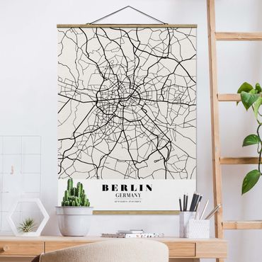 Fabric print with poster hangers - Berlin City Map - Classic