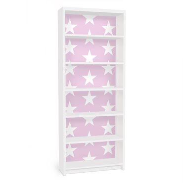 Adhesive film for furniture IKEA - Billy bookcase - White Stars On Light Pink
