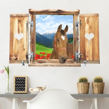 Wall sticker - Window With Heart And Horse Alpine Meadow