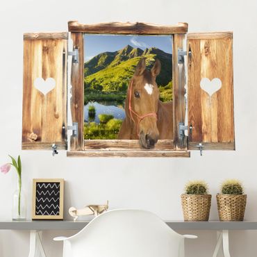 Wall sticker - Window With Heart And Horse Looking Into Defereggental