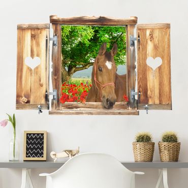 Wall sticker - Window With Heart And Horse Meadow