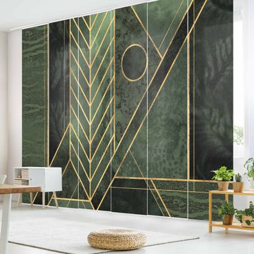 Sliding panel curtain - Geometric Shapes Emerald Gold