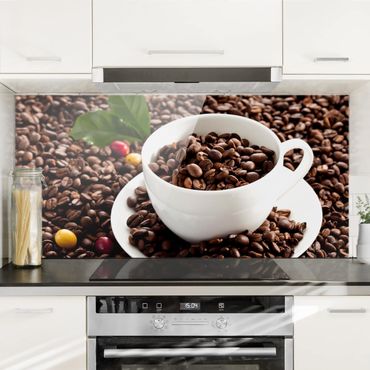 Glass Splashback - Coffee Cup With Roasted Coffee Beans - Landscape 1:2