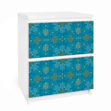 Adhesive film for furniture IKEA - Malm chest of 2x drawers - Oriental Ornament Turquoise