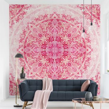 Wallpaper - Mandala Watercolour Ornament Pattern Pink