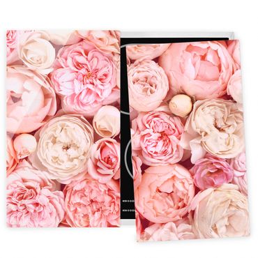 Glass stove top cover  - Roses Rosé Coral Shabby