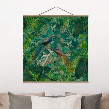 Fabric print with poster hangers - Shabby Chic Collage - Noble Peacock II
