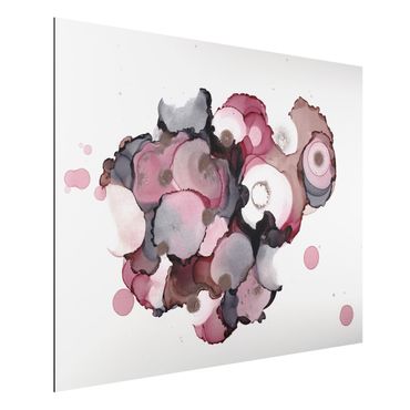 Print on aluminium - Pink Beige Drops With Pink Gold