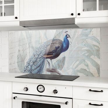 Glass Splashback - Shabby Chic Collage - Peacock - Panoramic