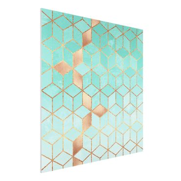 Print on forex - Turquoise White Golden Geometry