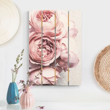 Print on wood - Light Pink Peony Flowers Shabby Pastel