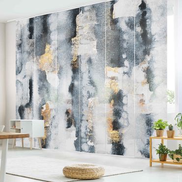 Sliding panel curtain - Abstract Watercolour With Gold