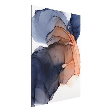 Print on aluminium - Drops Of Ocean Blue And Orange With Gold