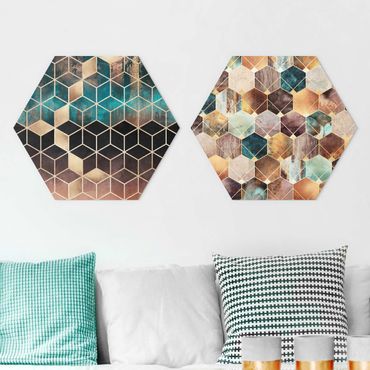 Forex hexagon - Turquoise Geometry Golden Art Deco Set