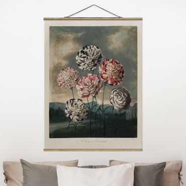 Fabric print with poster hangers - Botany Vintage Illustration Blue And Red Carnations