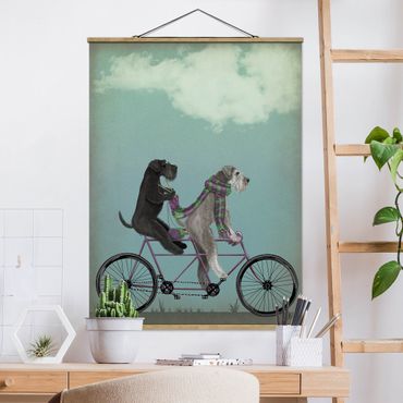 Fabric print with poster hangers - Cycling - Schnauzer Tandem