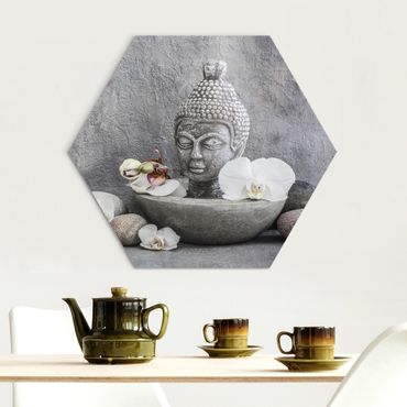 Alu-Dibond hexagon - Zen Buddha, Orchid And Stone