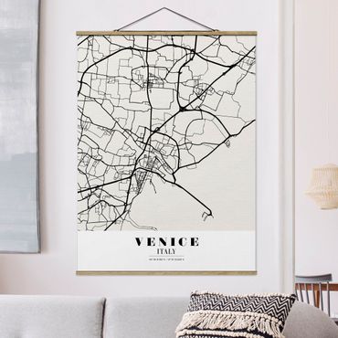 Fabric print with poster hangers - Venice City Map - Classic